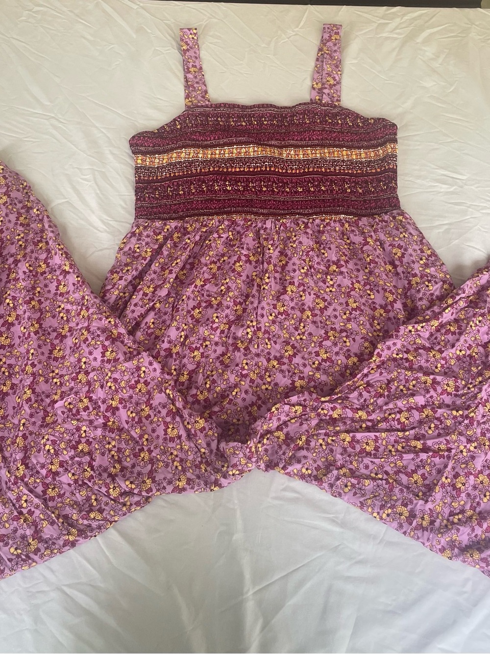 Floral Smocked Bodice Wide-Leg Jumpsuit in Lavender